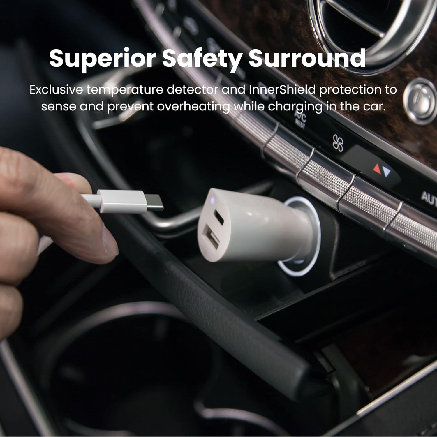 Innergie 30D USB C Car Charger, 30W Dual Port, USB-C and USB-A PD3.0/QC3.0 Fast Charging Cigarette Lighter for iPhone 17/16/15/14/13/12/11 Pro Max, iPad, Samsung Galaxy S25 S24/S23/S22, Pixel, Android