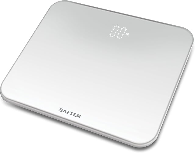 Salter 9204 WH3R Premium Compact Ghost Electronic Bathroom Scale, 180 KG Max Capacity, Hidden Until Lit Easy Read Display, Toughened Safety Glass, Carpet Feet, Accurate & Reliable, KG or LBS, White