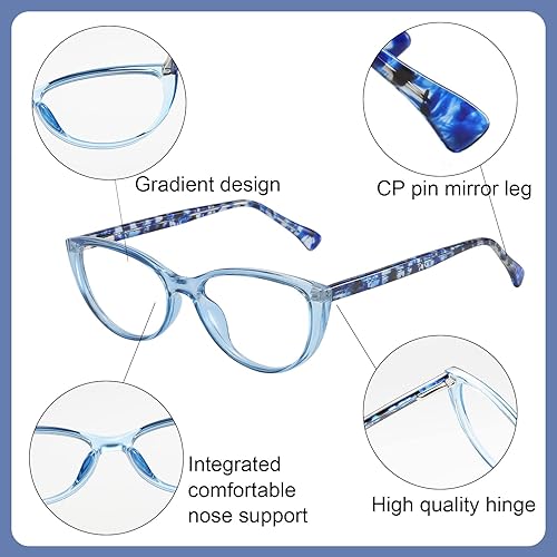 Miniatura 8 de Przene Paquete de 4 lentes de lectura con bloqueo de luz azul para mujeres y hombres, ligeros, antifatiga ocular, antirreflejos, lectores de
