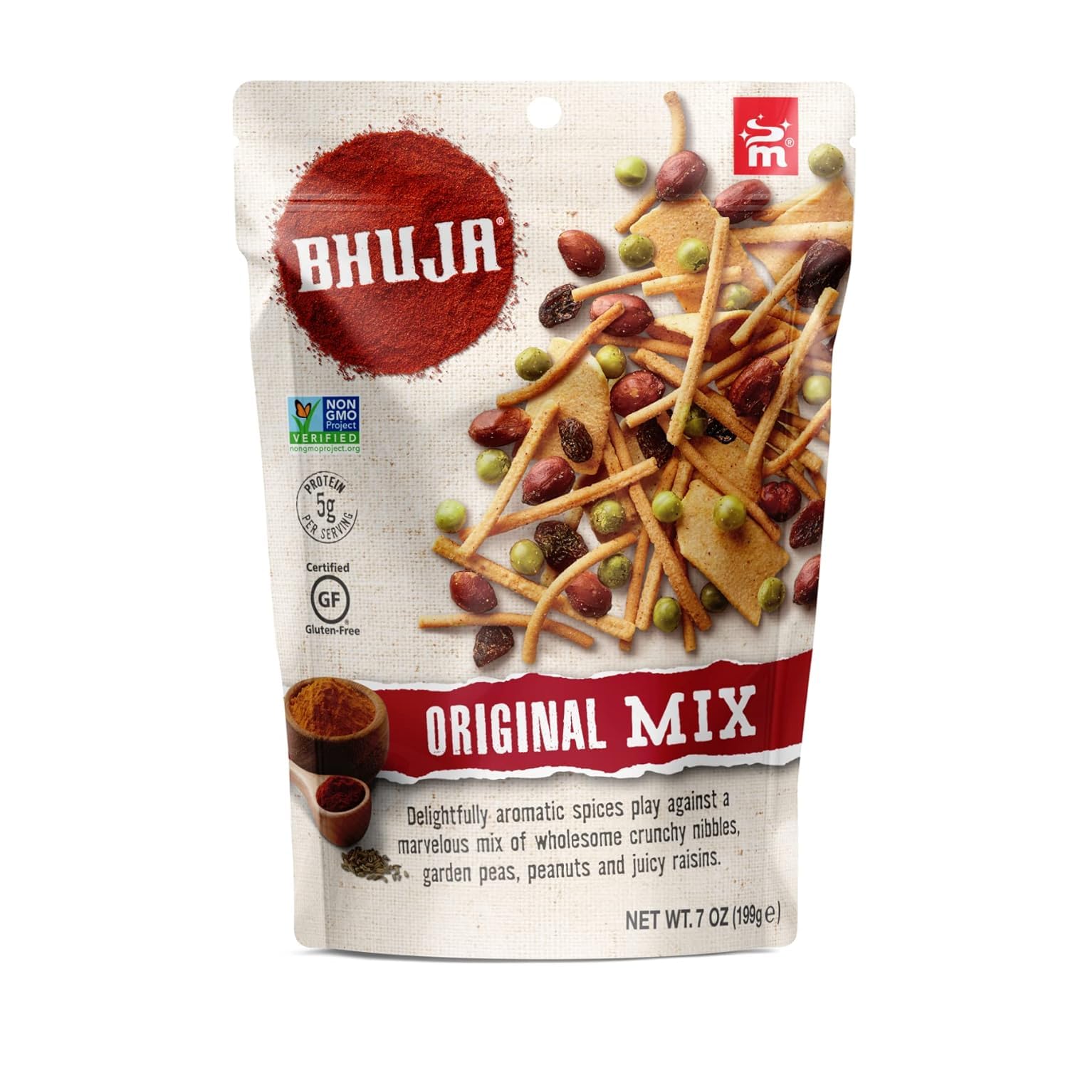 Bhuja Majans Original Mix Snack Mix, 7 oz | Peanuts, Garden Peas & Raisins | Non-GMO, Gluten Free, Vegan Friendly | 5g Protein per Serving | No Added MSG, No Artificial Colors, Flavors or Preservatives | Made in Australia [Pack of 6]