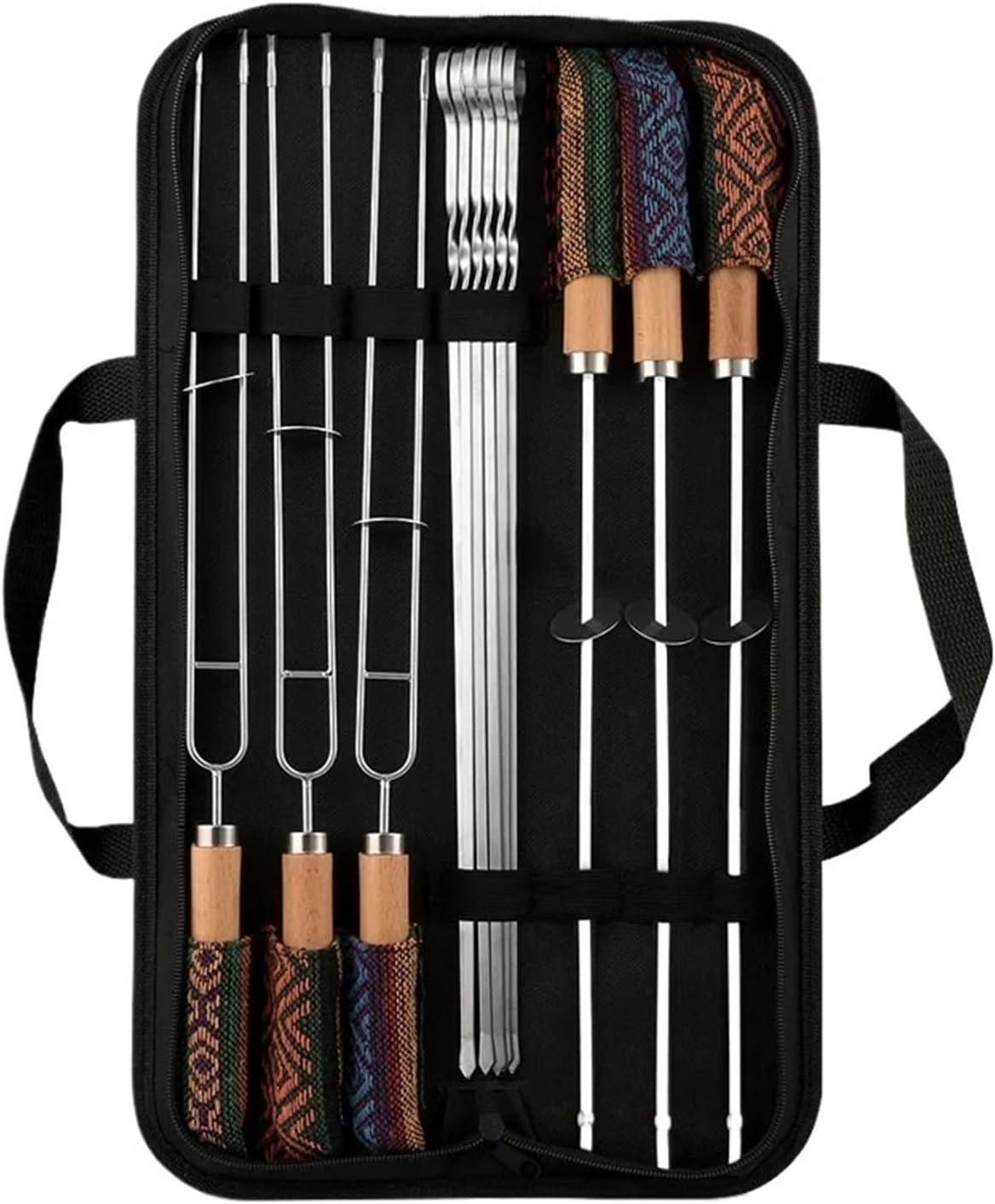12 Piece Sets Barbecue Stick Grilled Skewers Stainless Steel, Mutton Signature Flat Iron BBQ Needle Chisel Tool