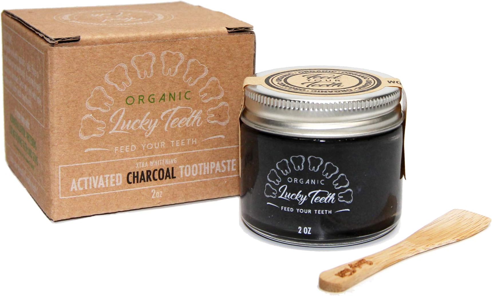 Zero Waste Glass jar Charcoal Toothpaste Xtra Whitening Toothpaste - by Lucky Teeth - All Natural, Organic, Remineralizing and Fortifying (2 oz Glass)