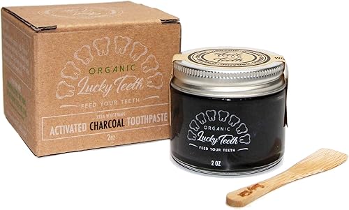 Lucky Teeth - Tarro de vidrio de carbón con pasta de dientes blanqueadora Xtra - Todo natural, orgánico, remineralizante y fortificante (vidrio de 2