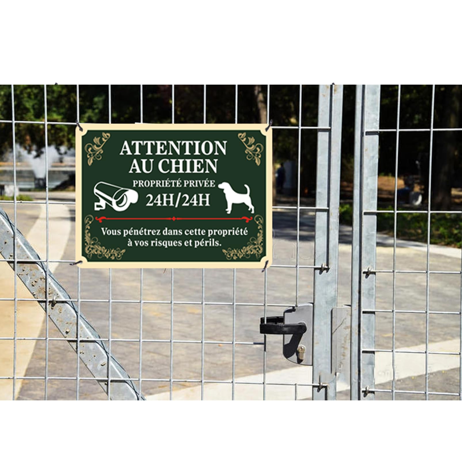 Panneau Attention Chien Surveillance 24h/24 Phyabe - 2 Pièces Aluminium 25x18cm - Résistant UV/Imperméable