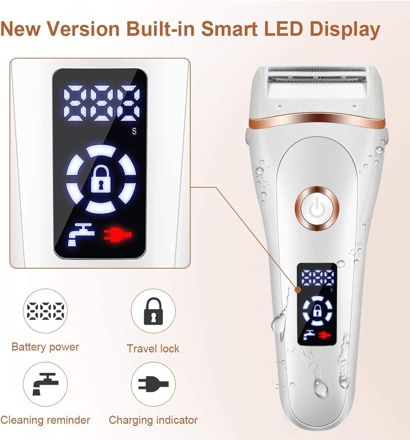 Electric Lady Shaver USB Charging Trimmer LCD Display for Face Legs Body Pubic Hair Removal