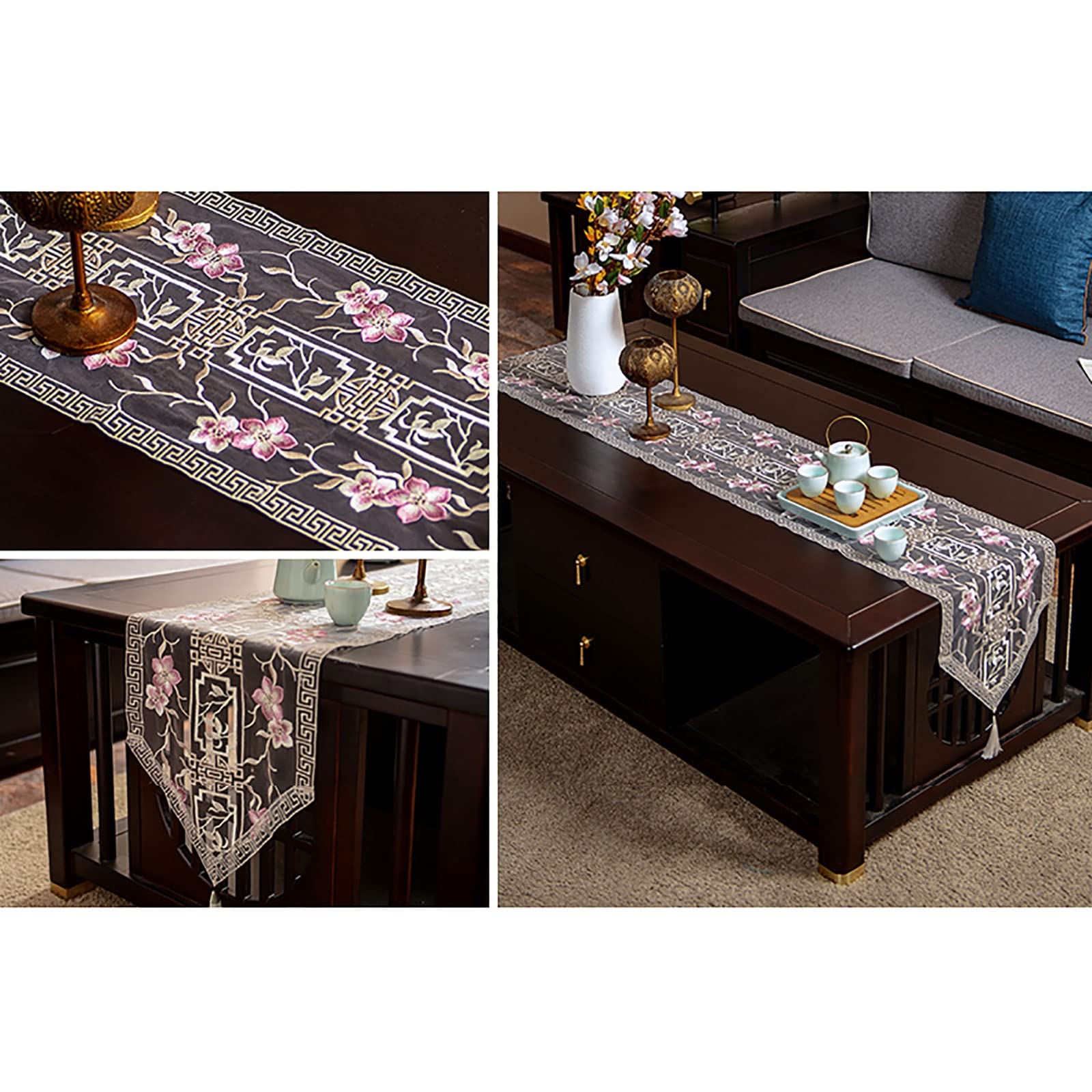 Elegante e lussuoso Runner da tavolo in organza a strati con stampa oro Runner da tavolo in organza for decorazioni for la Cucina di casa, matrimonio, ringraziamento, Natale Regali di festa(B,0*240cm)