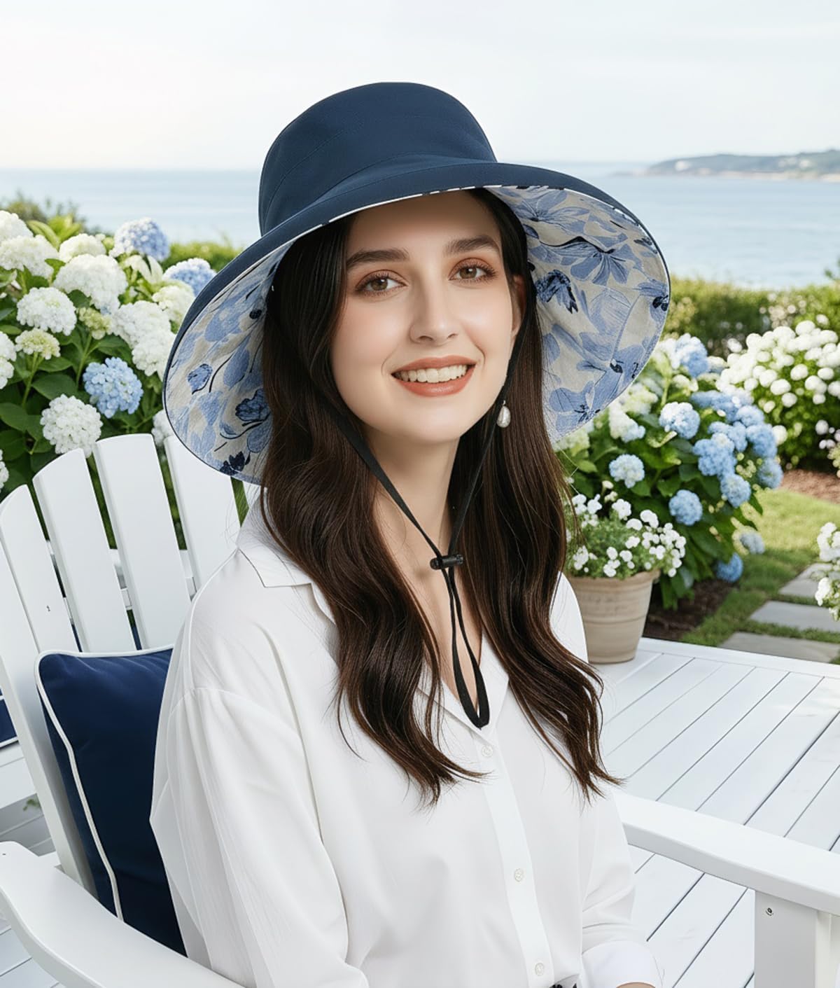 Womens Foldable Shapeable Brim Sun Hat UPF 50+ Cotton Wide Brim Beach Adjustable Chin Strap Hat Sun Protection Cap image 3