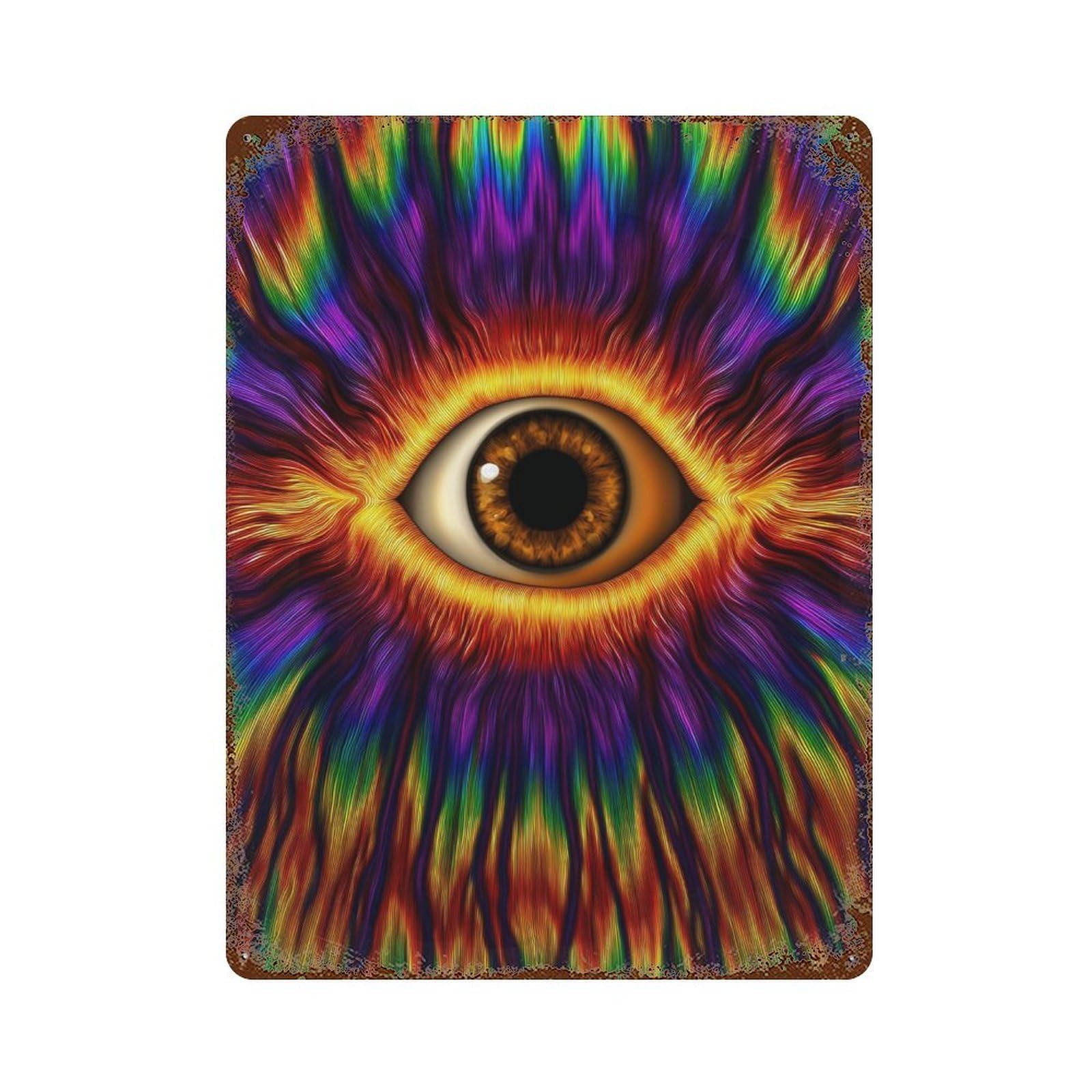 Rustic Tin Plaque with Psychedelic Eye Art Print-6 Design 15.7"x11.8", for Cafe, Home Bar And Lounge Decor, Novelty Wall Decor