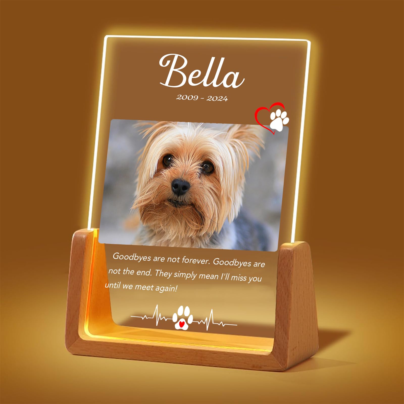 Personalised Pet Memorial Gifts, Custom Acrylic Pet Memorial Photo Frame with Light, Sympathy Gift for Lost Dog or Cat