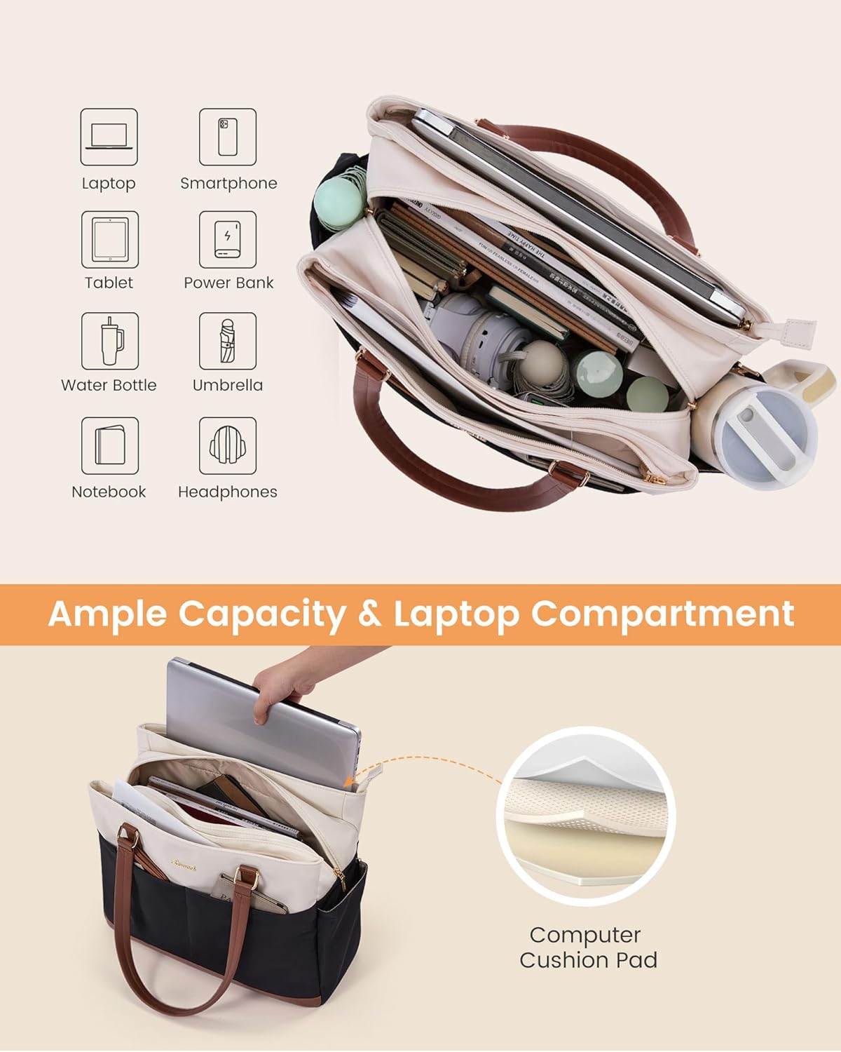 LOVEVOOK Laptop Tote Bag for Women with 3 Separate Pocket Work Bag with Large Cup Holder Computer Briefcase for Teacher Nurse - Image 6