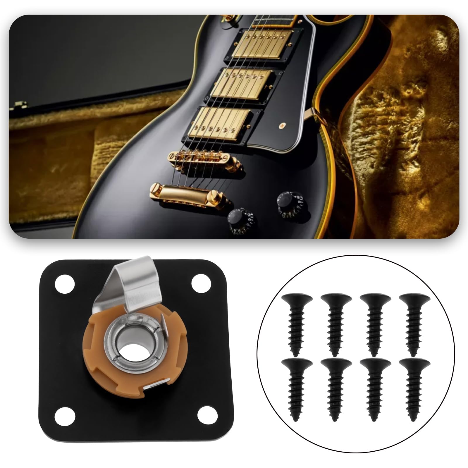 Briny River 2Pcs 1/4 Output Jack Plate Input Jack Socke 35x25x10mm 6.35mm Compatible with Les Paul, Black - Image 2