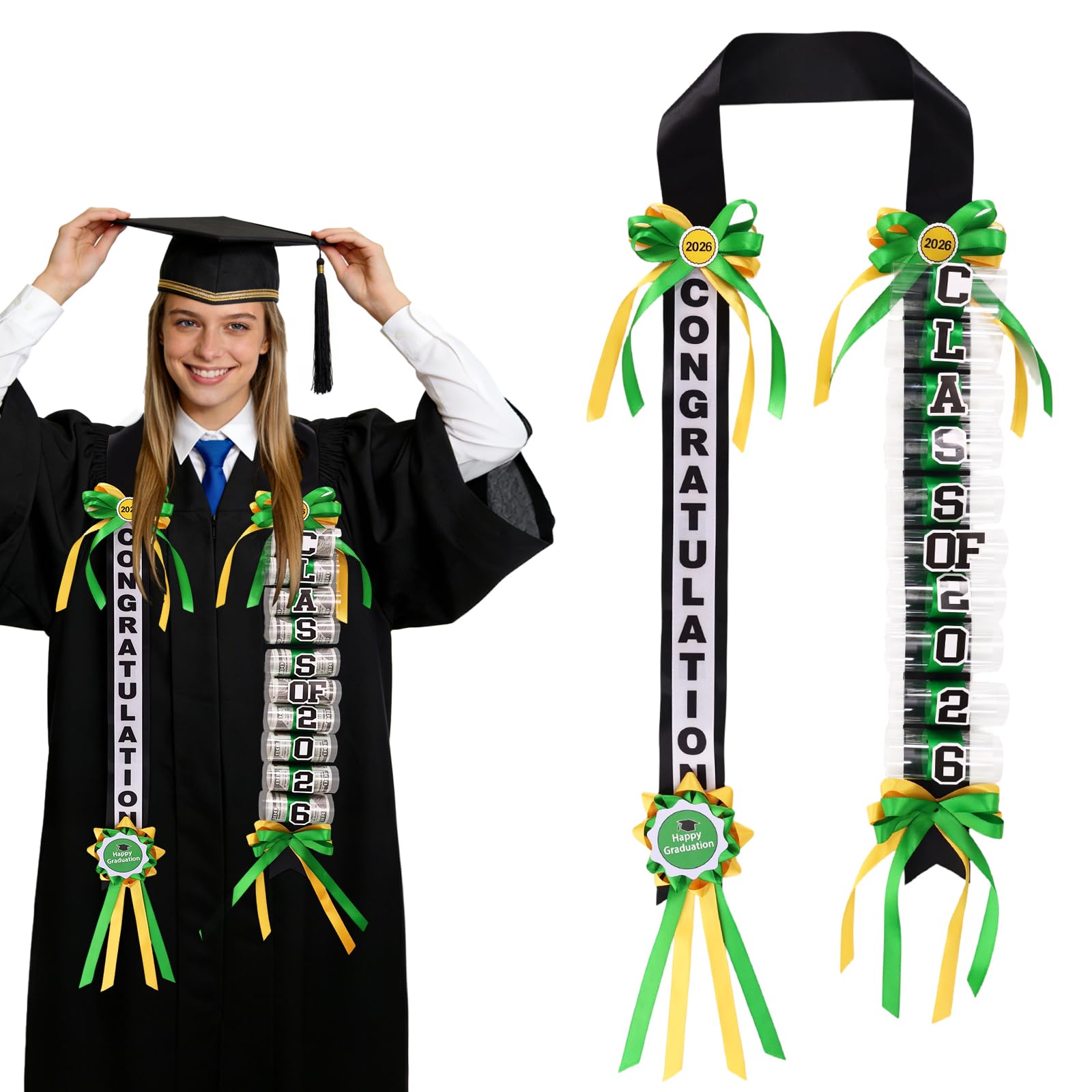 2026 Graduation Money Lei, Class of 2026 Graduation Ribbon Leis Grad Cash Gifts Party Supplies & Photo Props for High School College (Green)