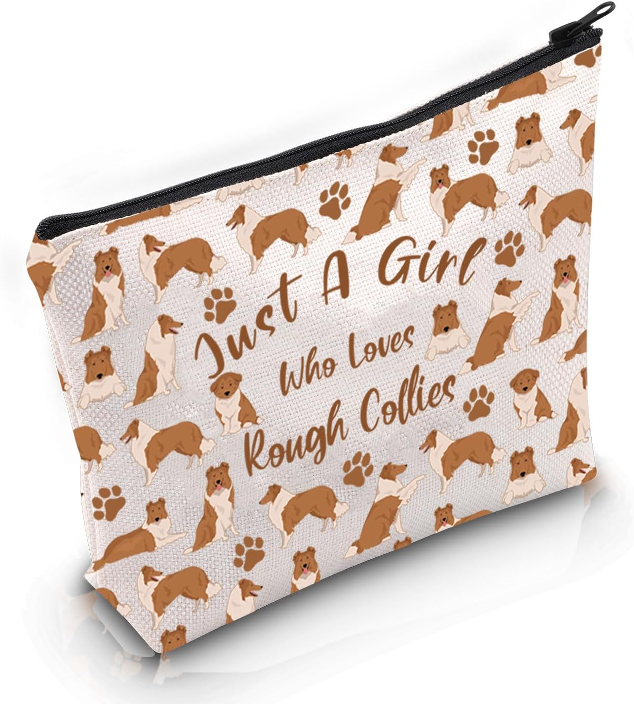 VAMSII Rough Collie Dog Lover Gift Who Loves Rough Collies Makeup Bag Collie Owner Cosmetic Bag Collie Mom Gift (Who Loves Rough Collies M)