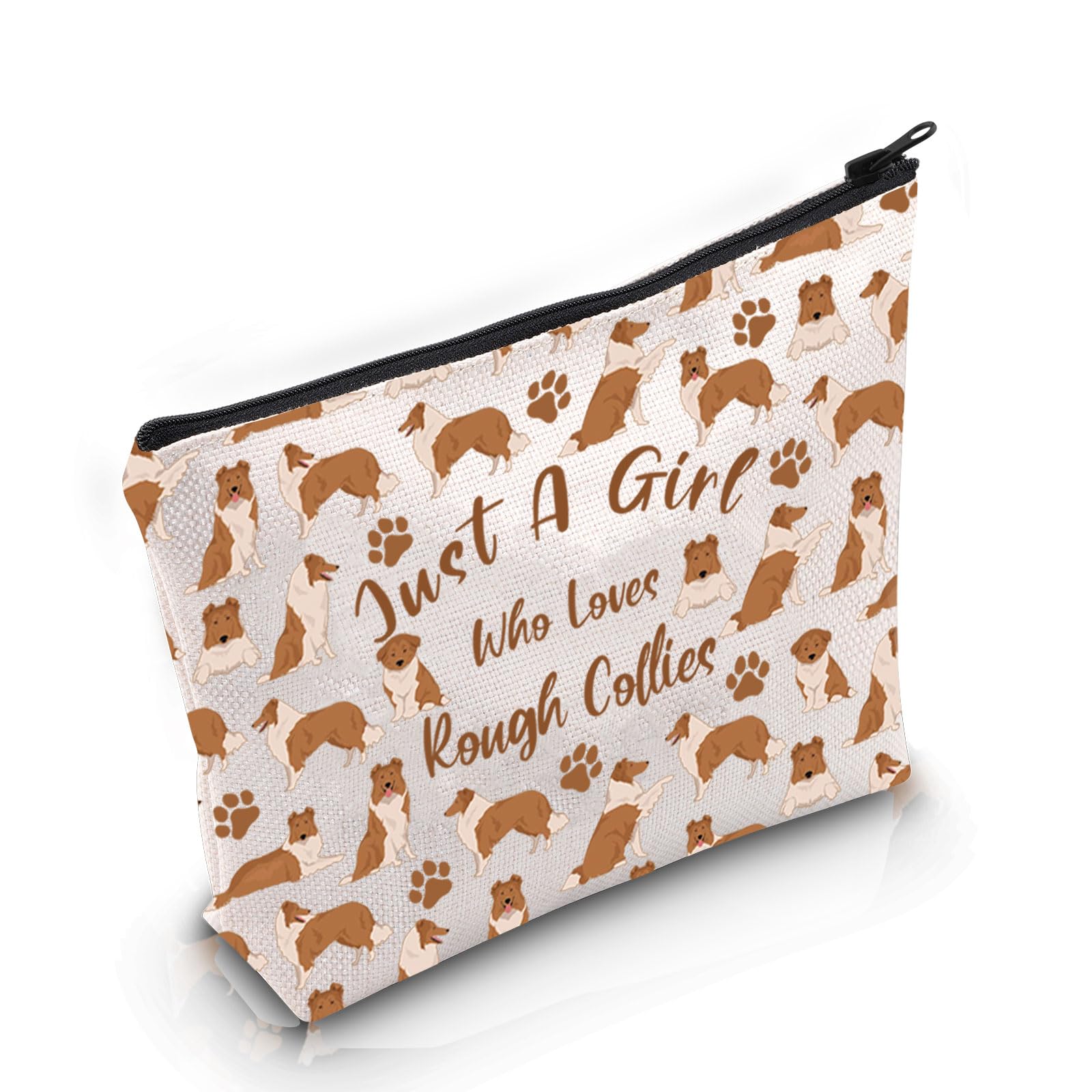 VAMSII Rough Collie Dog Lover Gift Who Loves Rough Collies Makeup Bag Collie Owner Cosmetic Bag Collie Mom Gift (Who Loves Rough Collies M)