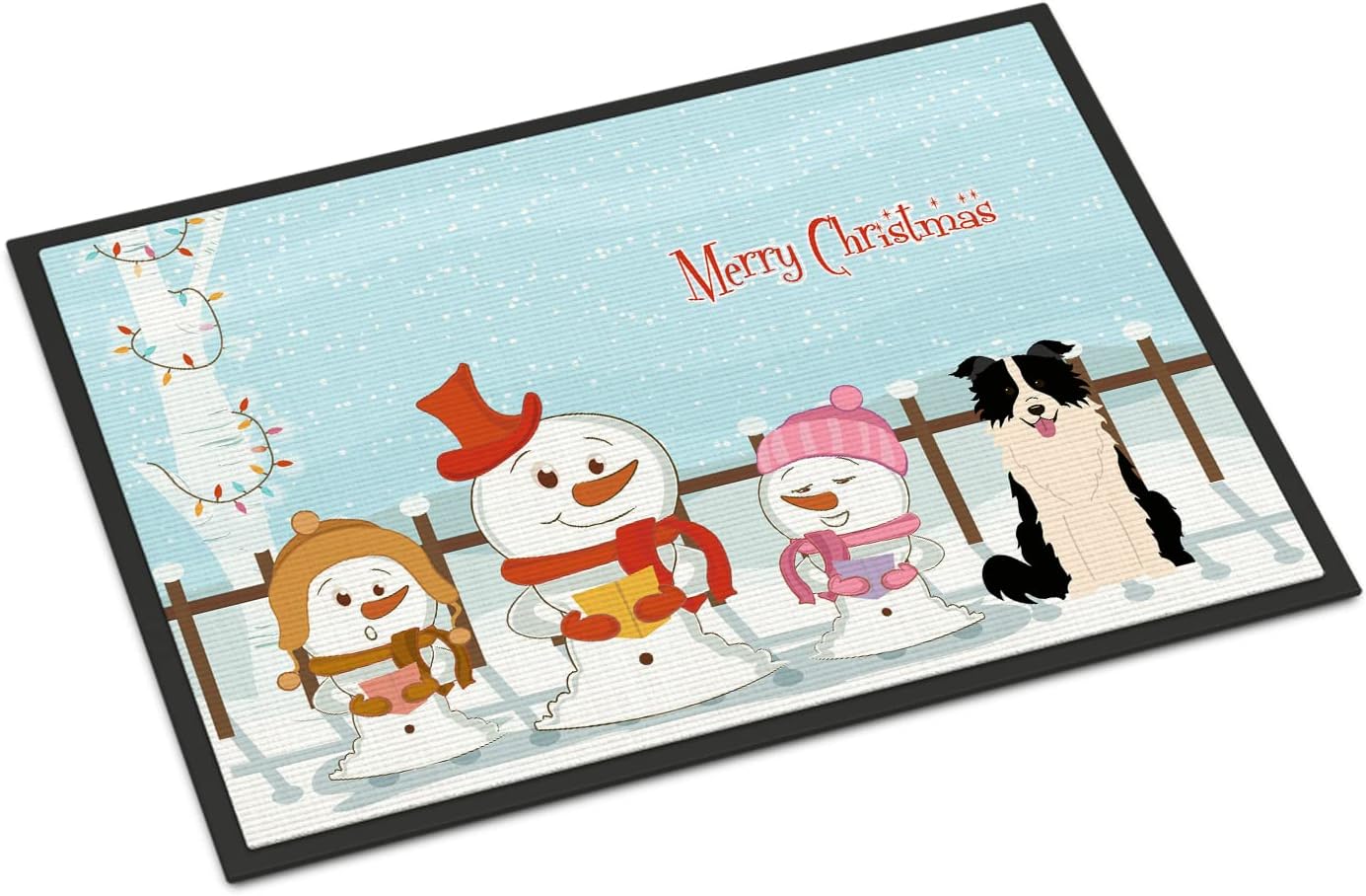 Caroline's Treasures BB2449JMAT Merry Christmas Carolers Border Collie Black White Doormat 24x36 Front Door Mat Indoor Outdoor Rugs for Entryway, Non Slip Washable Low Pile, 24H X 36W