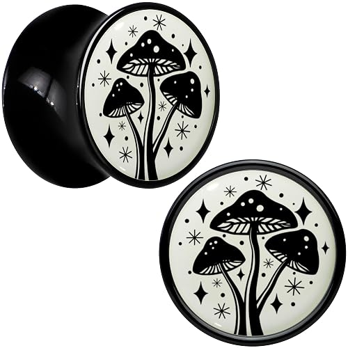 Body Candy 2PC Acrylic Glow in the Dark Mystic Mushroom Saddle Plugs Double Flare Plug Ear Plug Gauges - 12mm (1/2")