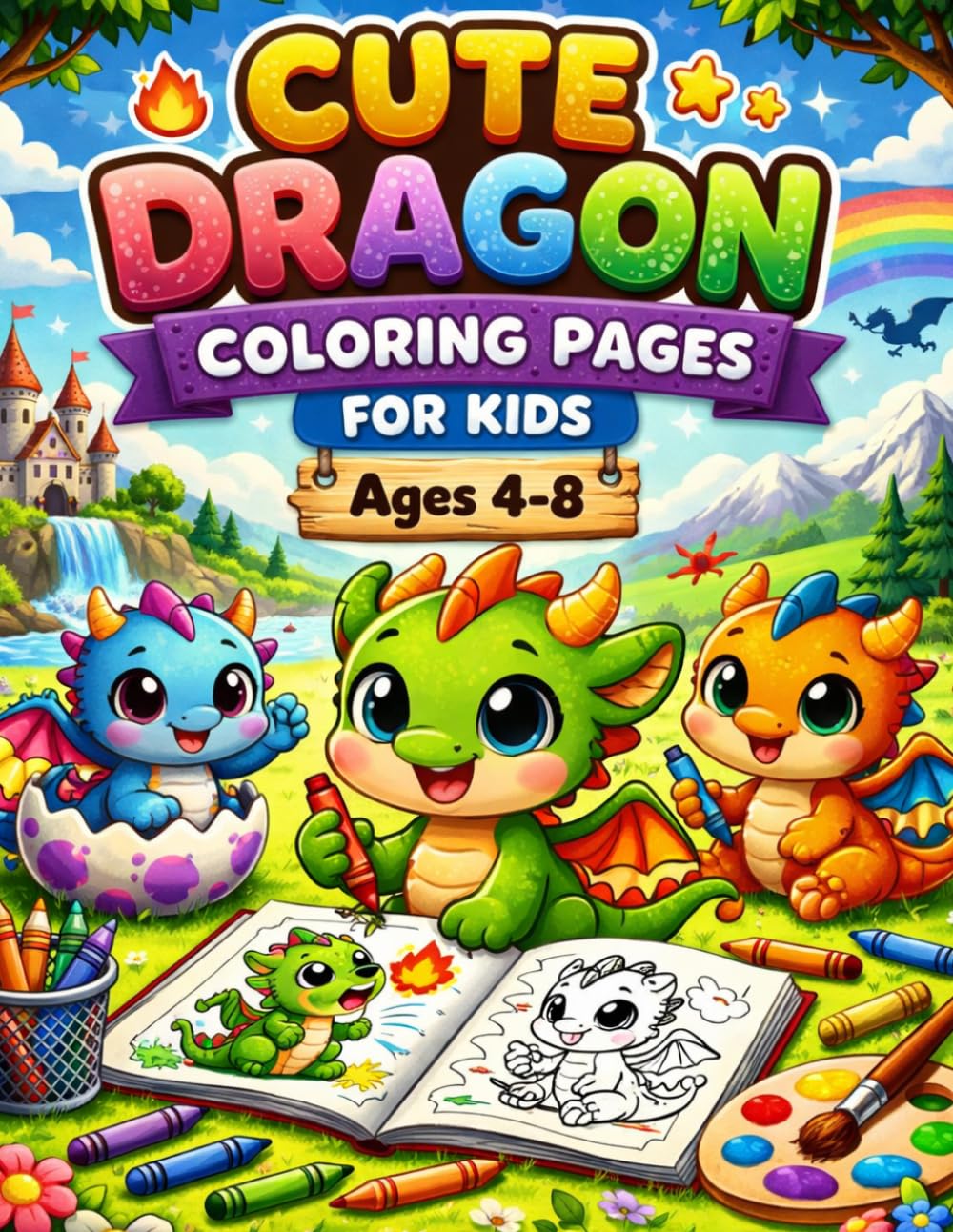 Cute dragon coloring pages for kids: Cute Dragon Coloring Pages for Kids: Easy and Fun Dragon Designs for Ages 4-8 | 104 Pages of Simple Dragon Illustrations