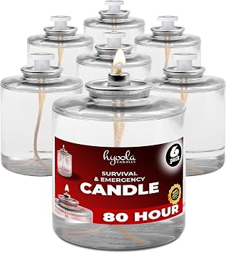 Hyoola 80 Hour Liquid Paraffin Long Burning Candles - 6 Pack - Survival and Emergency Candles