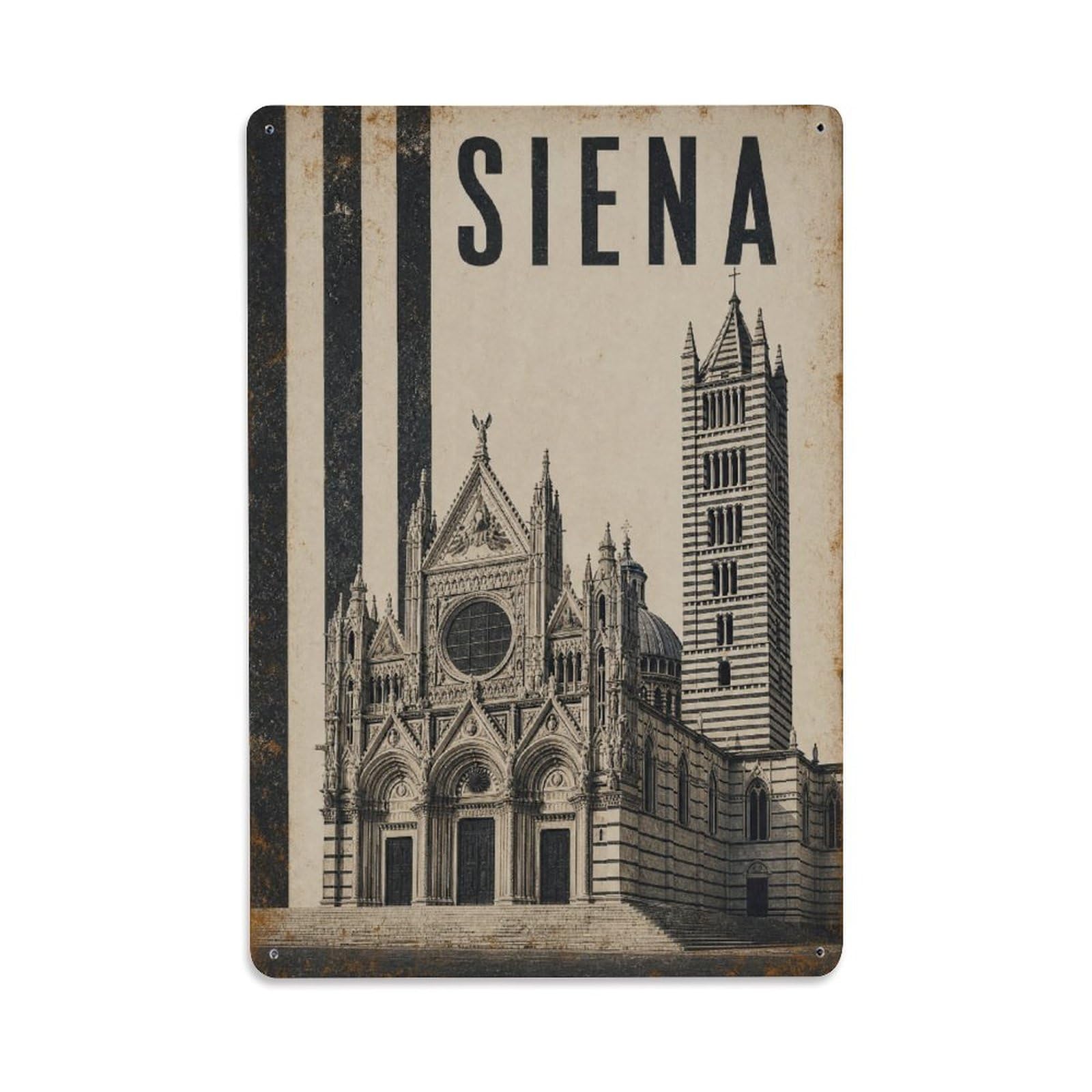 Huiyhb 8X12inch(20X30cm) Vintage Travel Siena Cathedral Striped Pattern Italy Metal Tin Sign