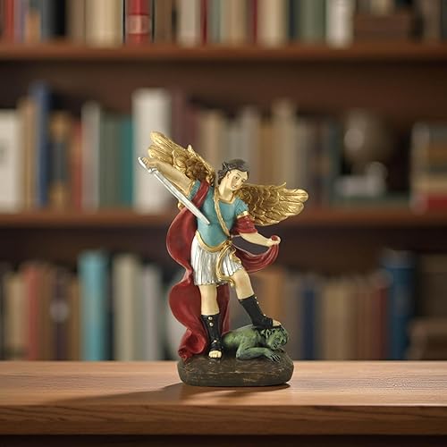 Miniatura 15 de Estatua de San Miguel Arcángel – Figura de resina con acabado de bronce de 5.32 pulgadas, ángel guerrero católico derrotando el mal, decoración