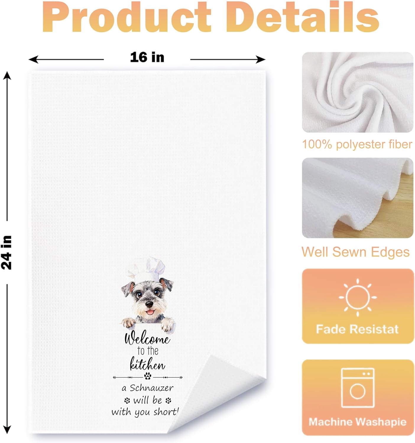 Funny Schnauzer Dog Kitchen Towels, Schnauzer Gifts for Women Men Dish Tea Towels, Dog Lovers Mom Dad Owner Gifts Decorative Hand Towel for Kitchen, 16x24 Inch Set of 2 - Image 6