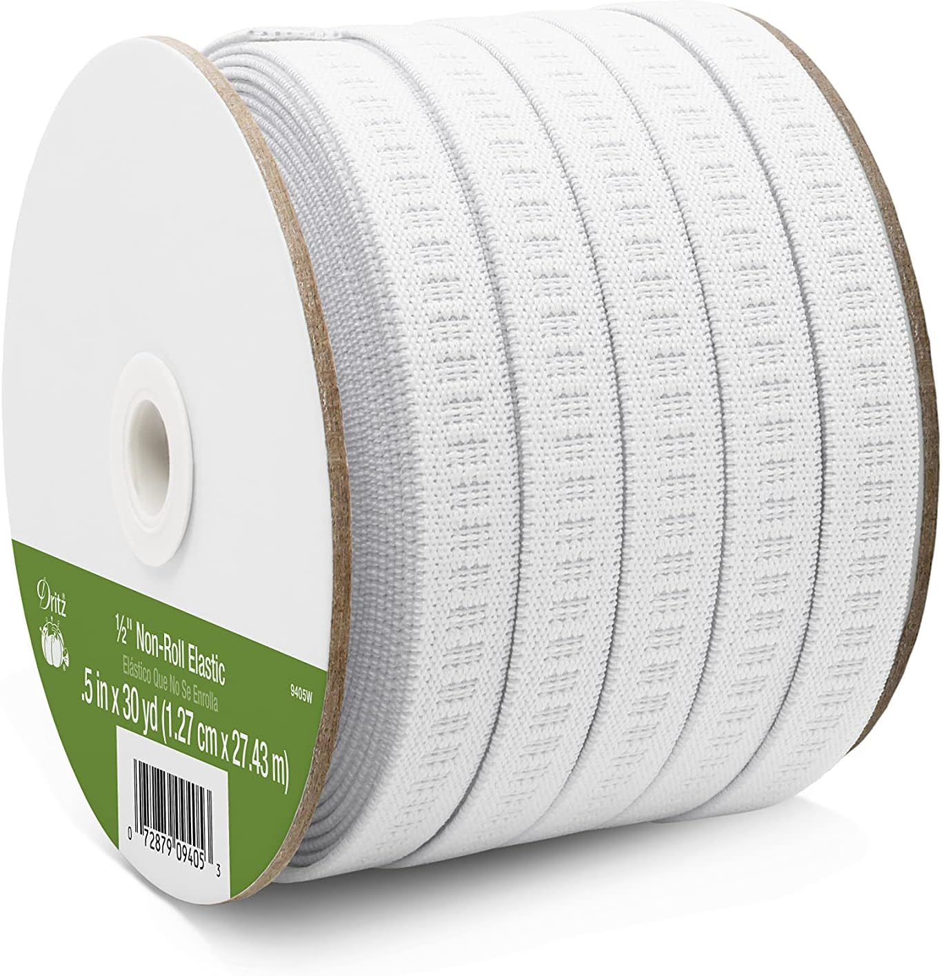 Dritz 9405W Non-Roll Woven Elastic, White, 1/2-Inch by 30-Yard