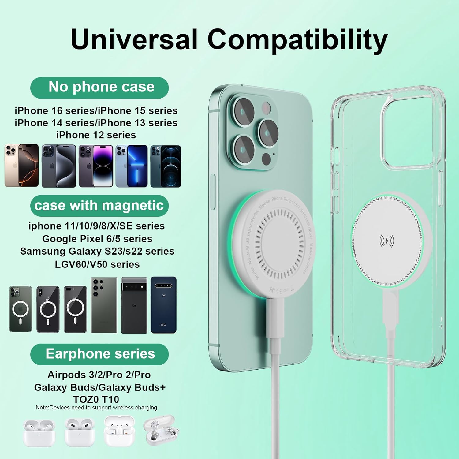 MagSafe Charger 2Pack 15W Magnetic Wireless Charger Fast Charging Pad with 6FT USB C to USB C Cable Compatible with iPhone 17/16/15/14/13/12 Series & AirPods 4/3/2/Pro | Strong Magnet Technology - Image 7