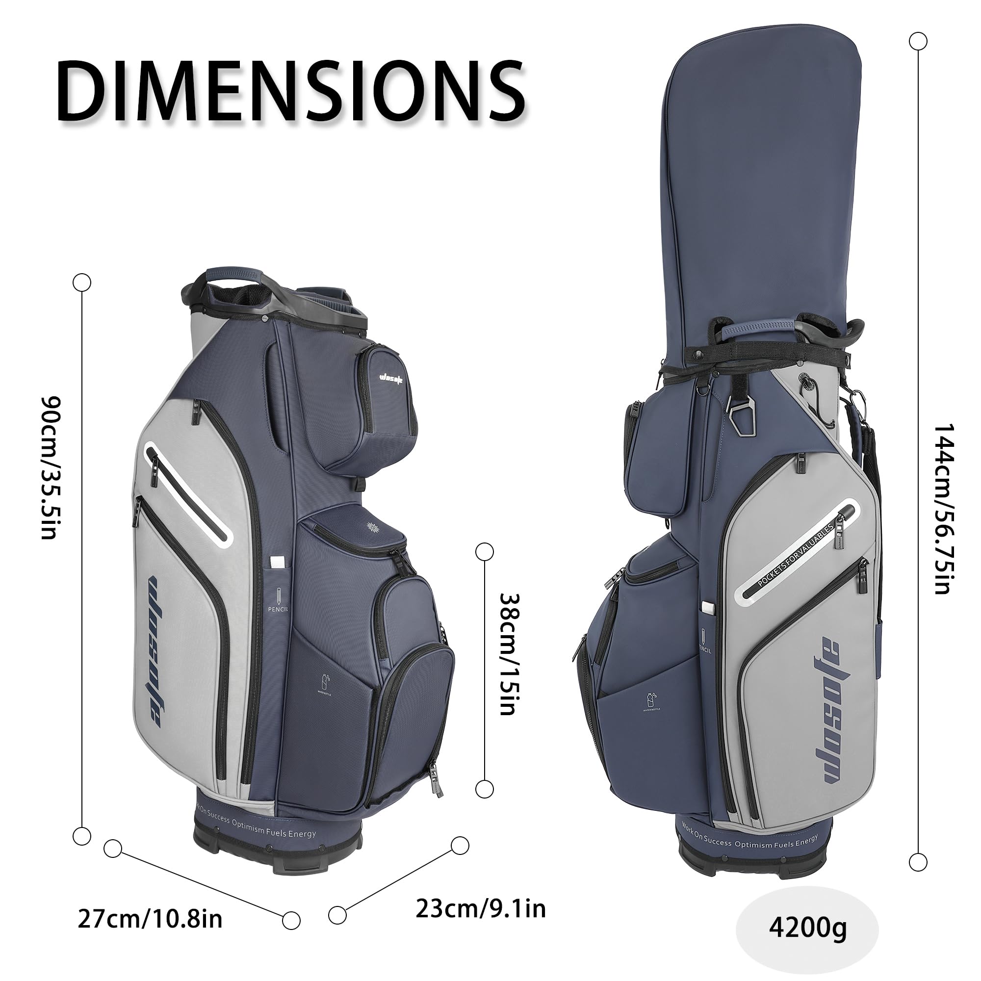 Golf Cart Bag PU Leather Lightweight Men Women Blue White Black Green Multiple 10 Pockets 14-Way Dividers Adjustable Strap Cooler Pouch Handles Rain Cover (Blue/Grey)