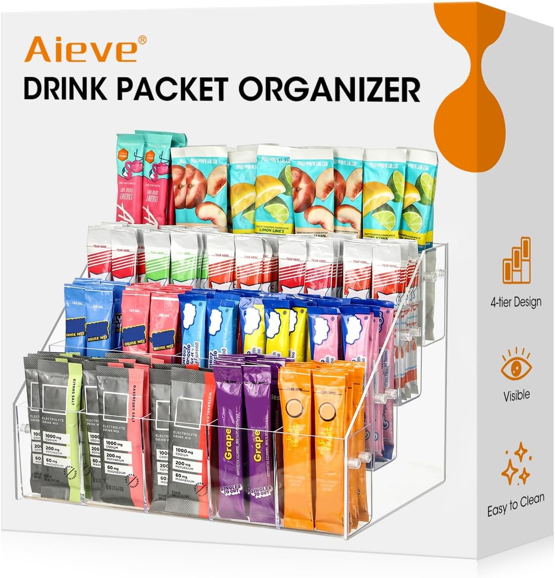 AIEVE Drink Packet Organizer with 20 Slots, 4-Tier Water Packet Organizer