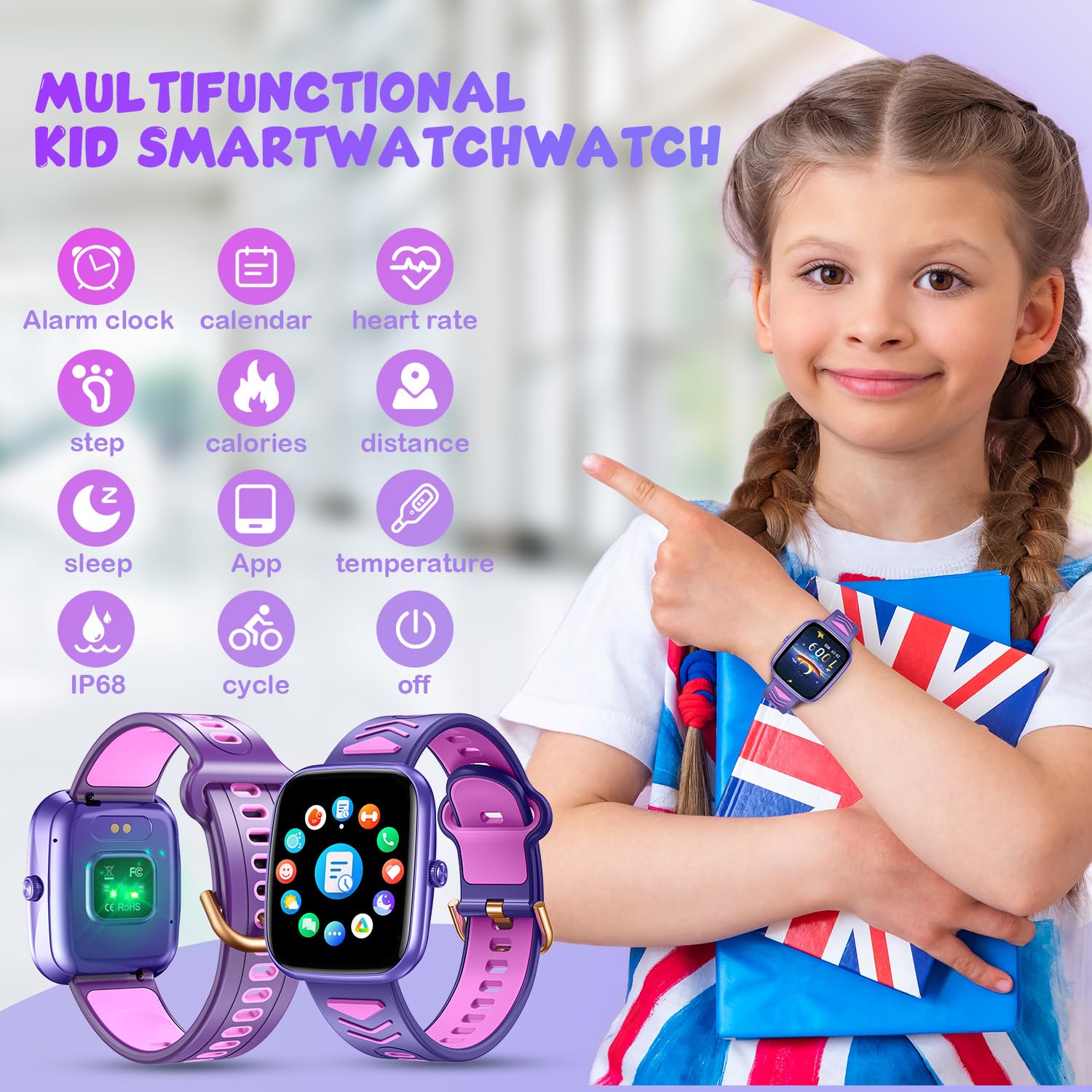 Parsonver Smartwatch per Bambini e Ragazzi, IP68 Impermeabile, Fitness Watch con Cardiofrequenzimetro, Monitor Sonno, 20 Modalità Sport, Contapassi, Ideale per bambini dai 6 ai 12 anni (Nero, 1.69