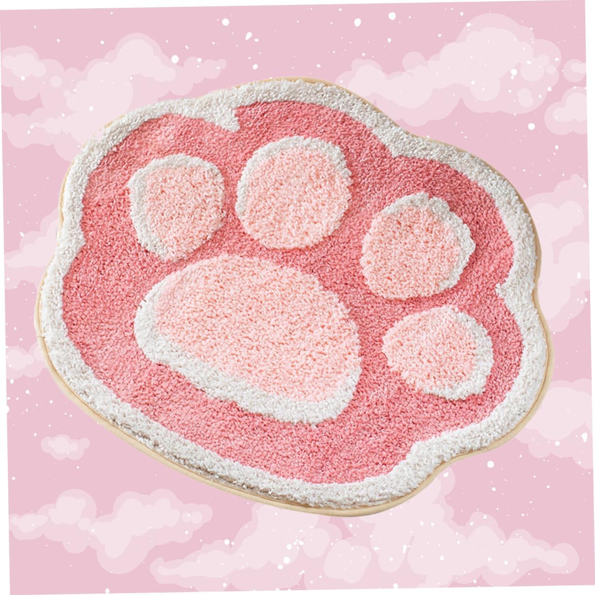 ABOOFAN Cartoon Cat Claw Shaped Skid Resistance Floor Mat Absorbent Flocking Carpet for Bathroom Bedroom Living Room Cute Pink Design for Home Decor