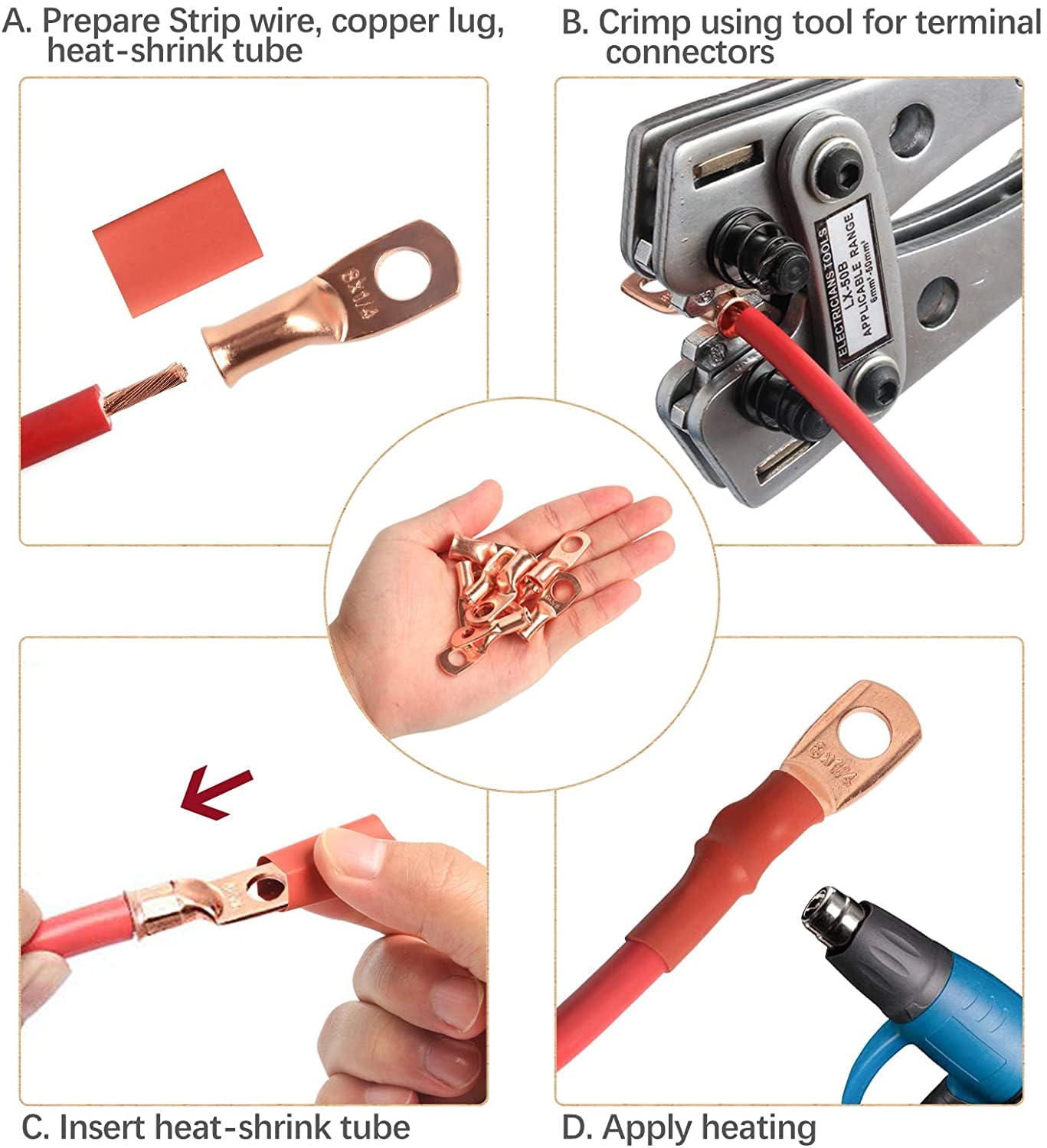 Lot de 40 connecteurs de câble SC en cuivre étamé avec tube thermorétractable
