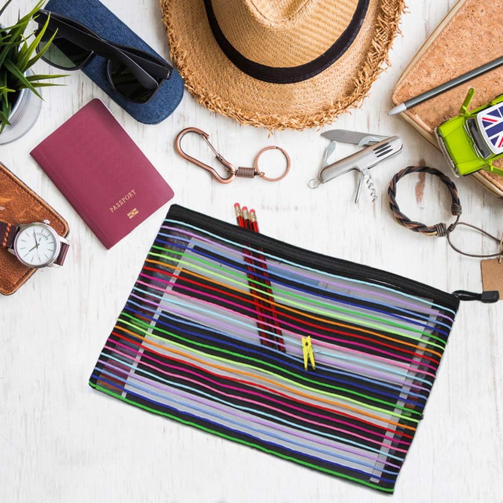 KABB Zipper Mesh Pouch, 6 Pcs 6 Colors 9.8"x 7" Pencil Pen Document Bag Zipper File bags Storage Pouch for Travel Cosmetics Makeup, Offices Supplies, Travel Accessories