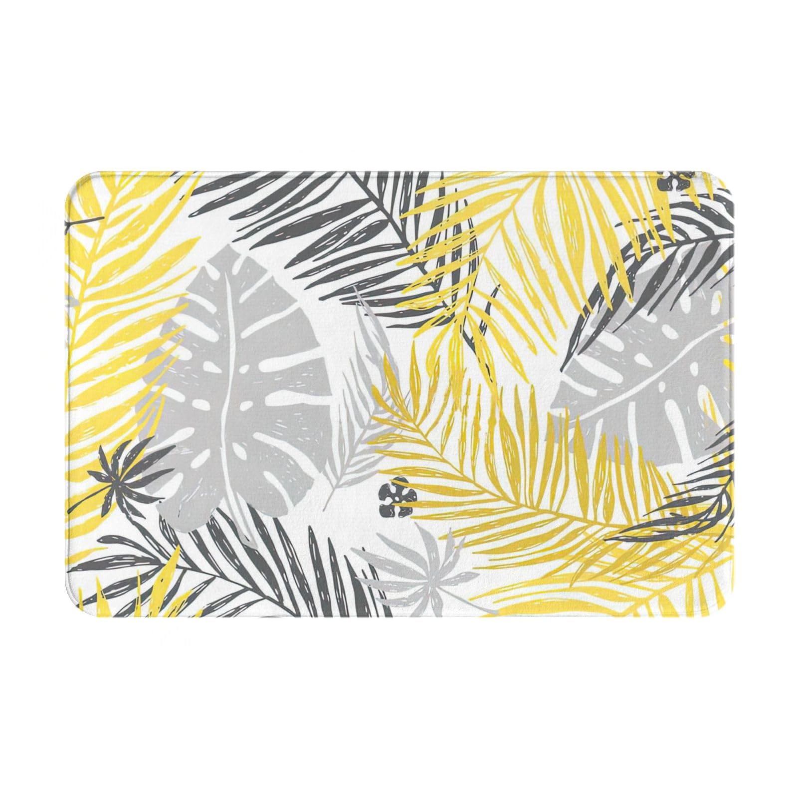 Gearsly Bath Mat 40 x 60 cm,Yellow Grey Tropical Palm Leaves Non-Slip Shower Mats for Bathroom Floor,Super Absorbent Quick Dry Bathroom Mat,Soft Anti Mould Bath Rug Machine Washable