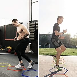 Yes4All Hex Agility Rings/Speed Rings with Carrying Bag - Hexagon Rings, Agility Hurdles for Agility Footwork Training (Set of 12 Colorful Rings)