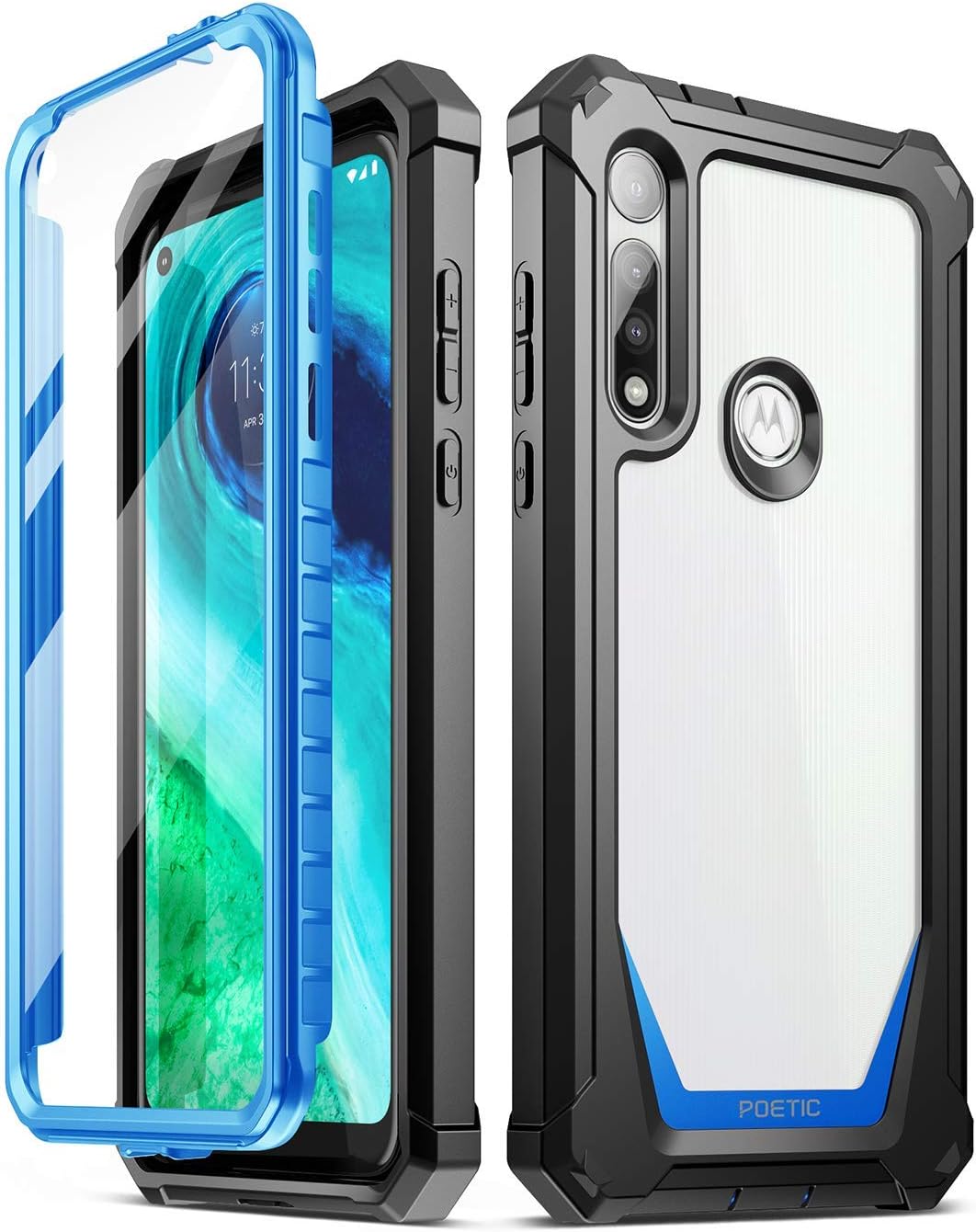 Poetic Guardian Series Case Designed for Moto G Fast, Full-Body Hybrid Shockproof Bumper Cover with Built-in-Screen Protector, Blue/Clear