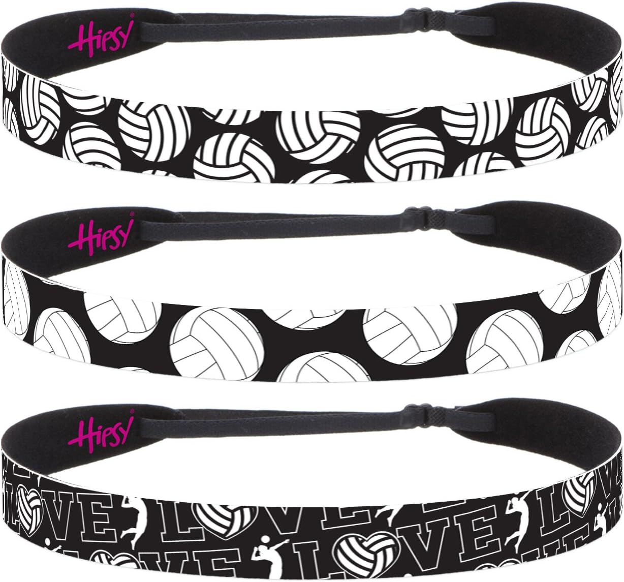 Hipsy Adjustable NO Slip Black Volleyball Headbands for Women & Girls