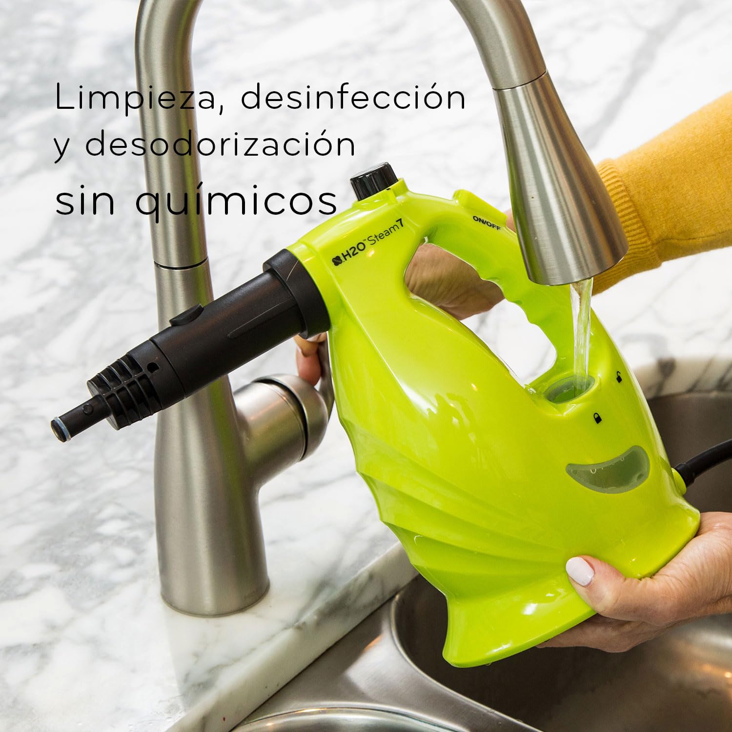 H2O XCL Limpiador a vapor de mano: sistema multifuncional y versátil para suelos, alfombras, ventanas, tapizados, cocinas y baños