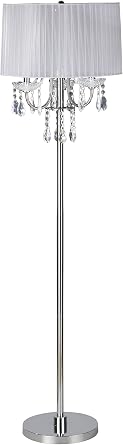 6733F-WH Crystal Inspired 3-Bulb Floor Lamp, 62.5" H, White/Chrome