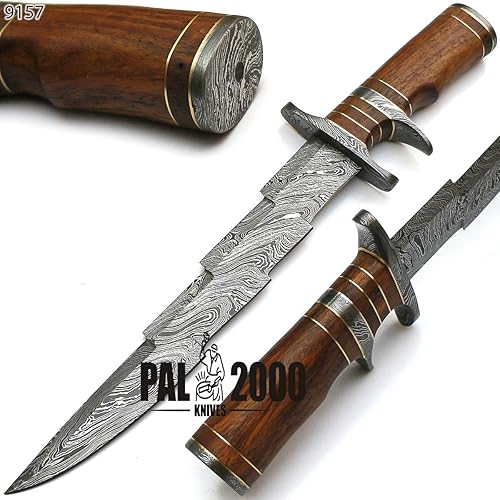 Miniatura 8 de PAL 2000 KNIVES Cuchillo Bowie de caza hecho a mano de acero de Damasco de 15 pulgadas, mango de madera rosa con funda 9157