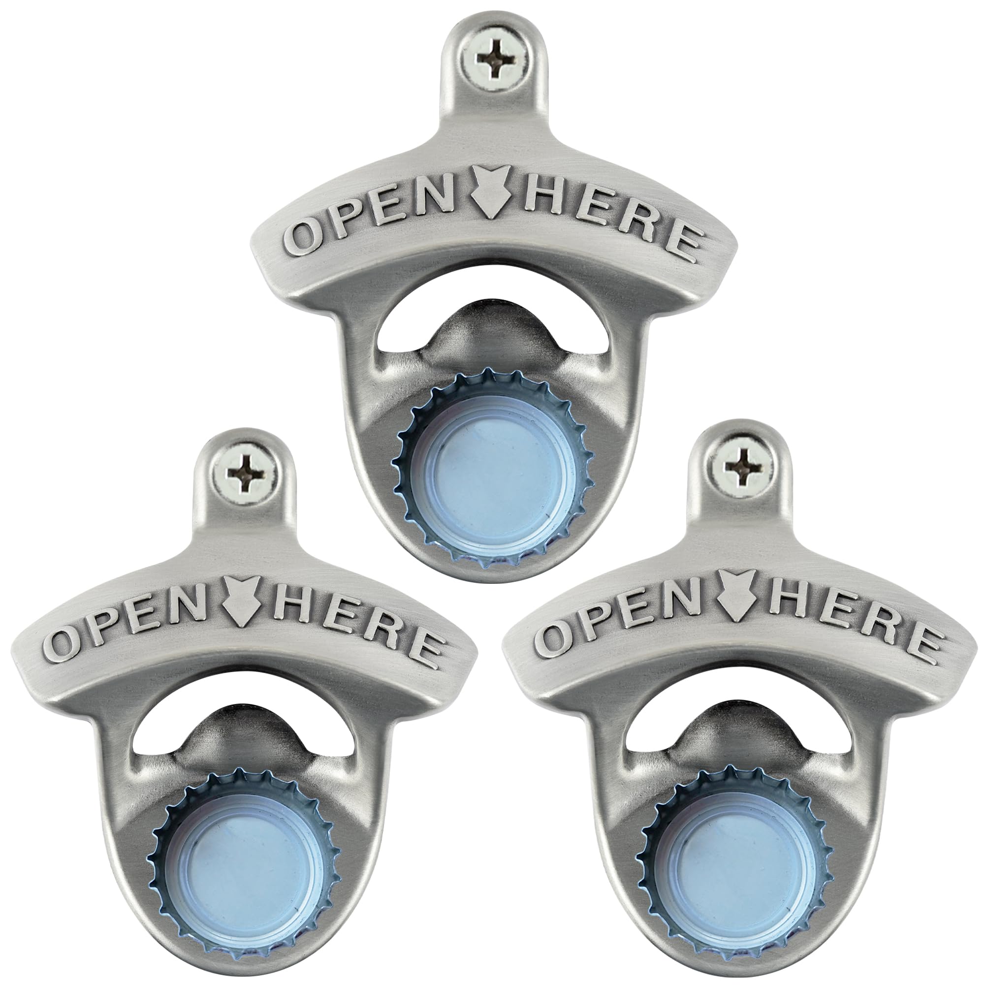 Jumiok Magnetic Wall Mount Bottle Top Opener Antique Silver Stainless Post Mountable Beer Cap Opener with Magnetis Built-in (Pack of 3)