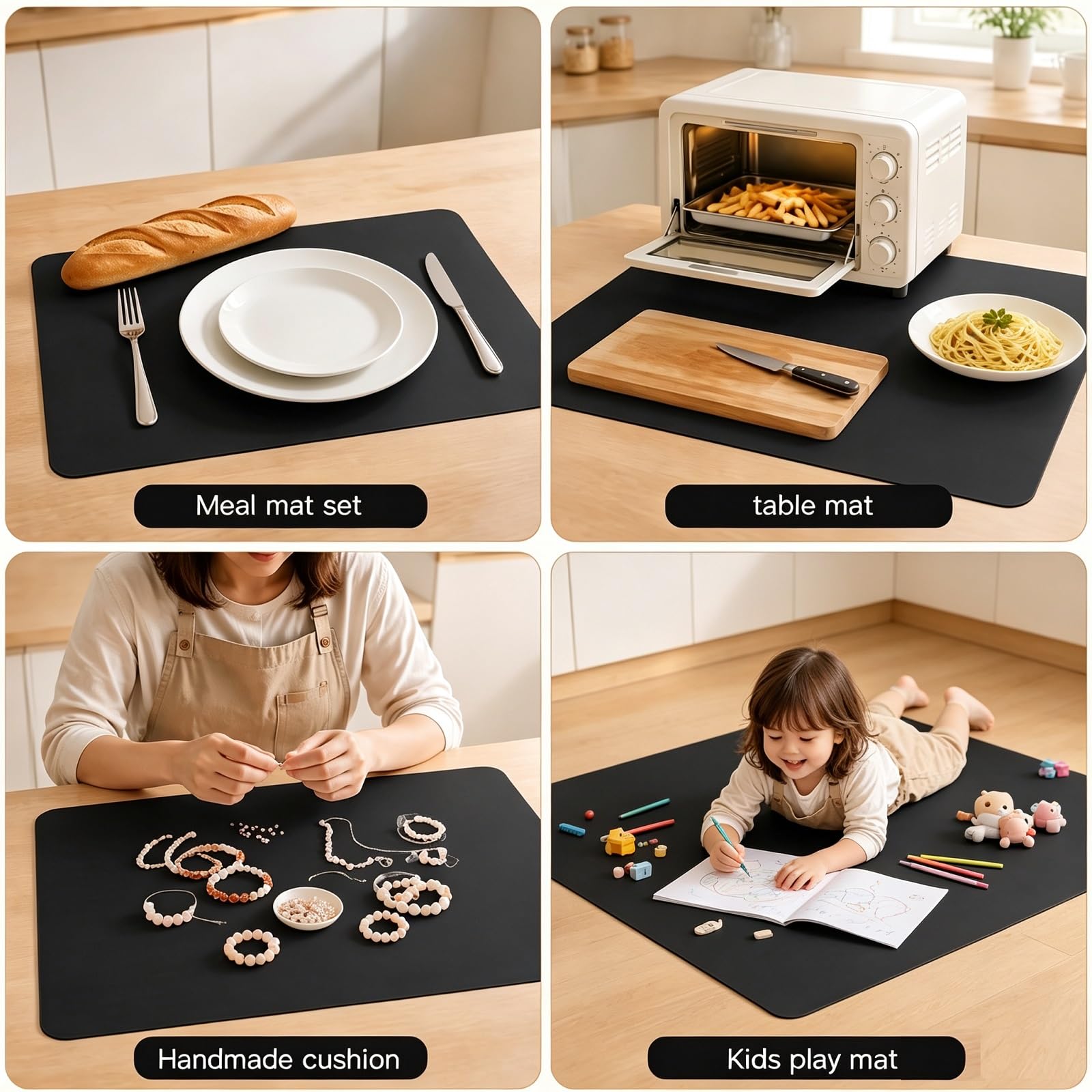 Tapis Silicone Grand 120 x 60 cm, 2 mm Résistant à la Chaleur Tapis Silicone Cuisine, Antidérapant et Antiadhésif, Protege Plan de Travail Cuisine, Pour Plans de Travail de Cuisine