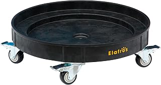 ELAFROS 30 Gallon and 55 Gallon Heavy Duty Plastic Drum Dolly – Durable Plastic Drum Cart 900 lb. Capacity- Barrel Dolly with 5 Swivel Casters Wheel, Black, with Brake