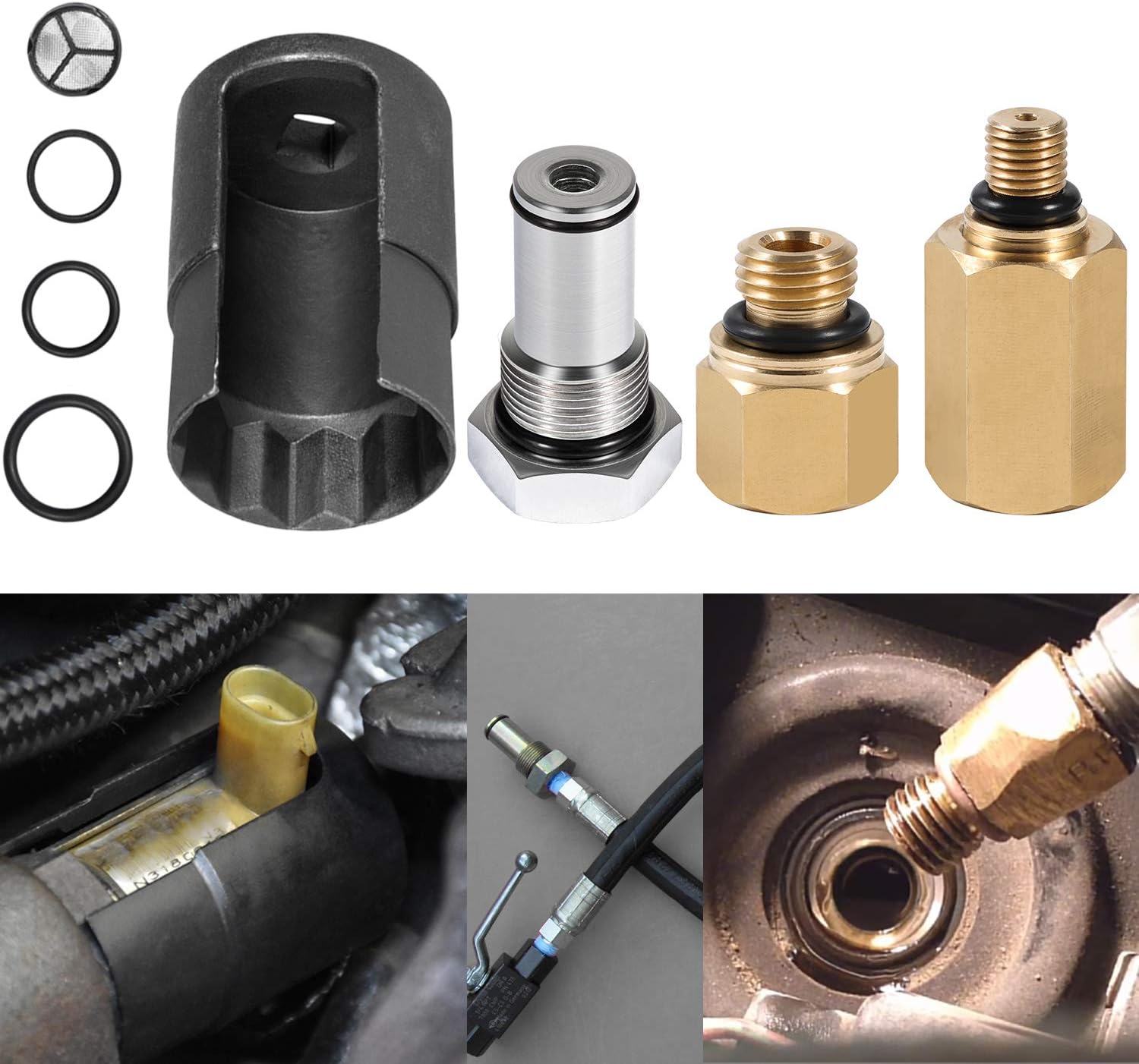 Sunluway 6.0L High Pressure Oil Pump IPR Valve Air Test Fitting Tool & Oil Rail Adapters Leak Test Kit and 6.0 IPR Valve Socket with Seal Kit fits for Ford 6.0L Powerstroke Diesel Engines