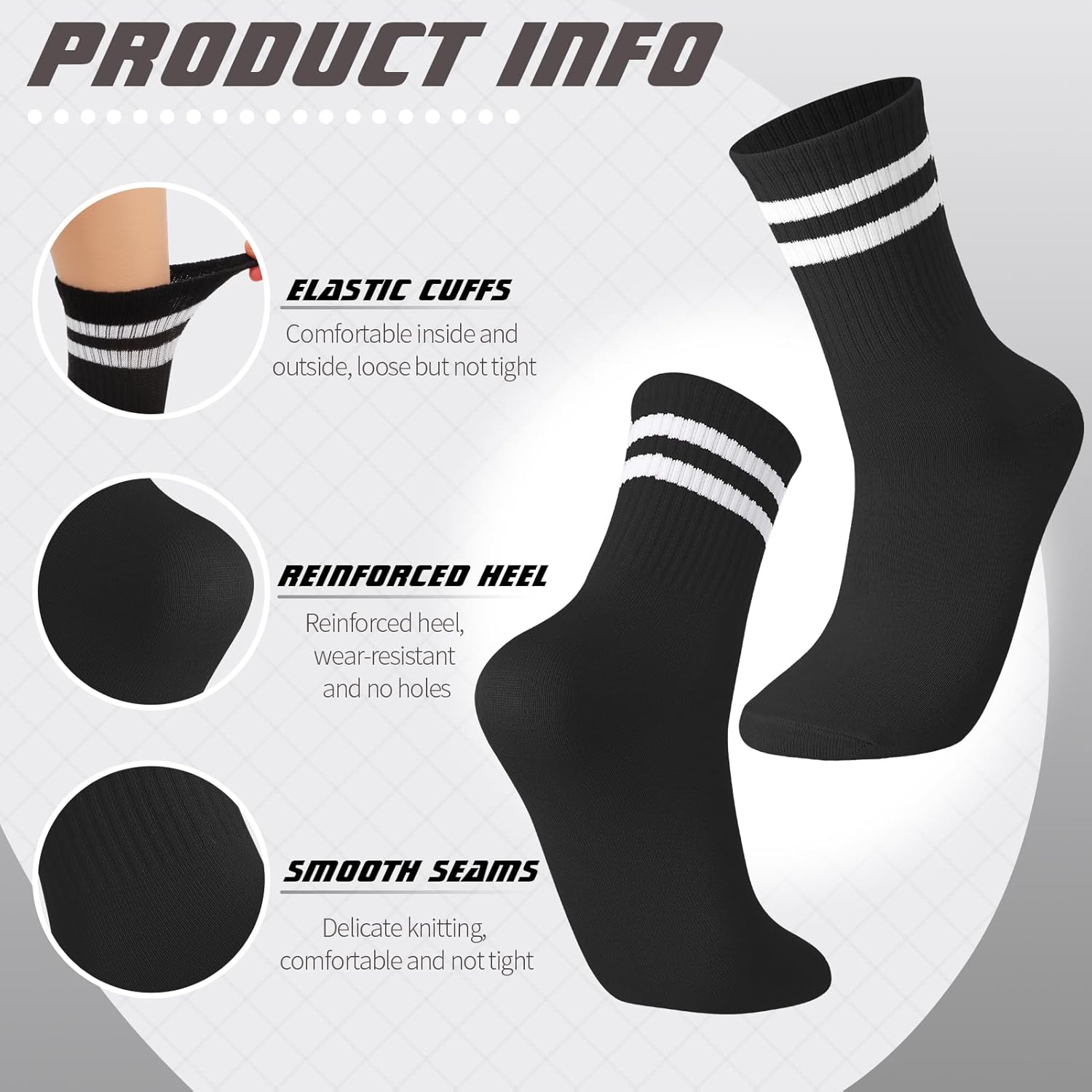 Jspupifip 8 Pair Striped Athletic Crew Socks,Moisture-Wicking Running Socks for Men&Women,Breathable Casual Gym Socks - Image 5