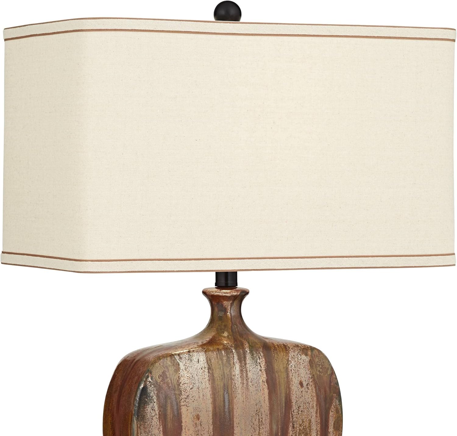 Possini Euro Design Julius Modern 3-Way Table Lamp 27" Tall with USB Charing Port Copper Drip Glaze Ceramic Rectangular Fabric Shade for Living Room Bedroom House Bedside Nightstand Home Office