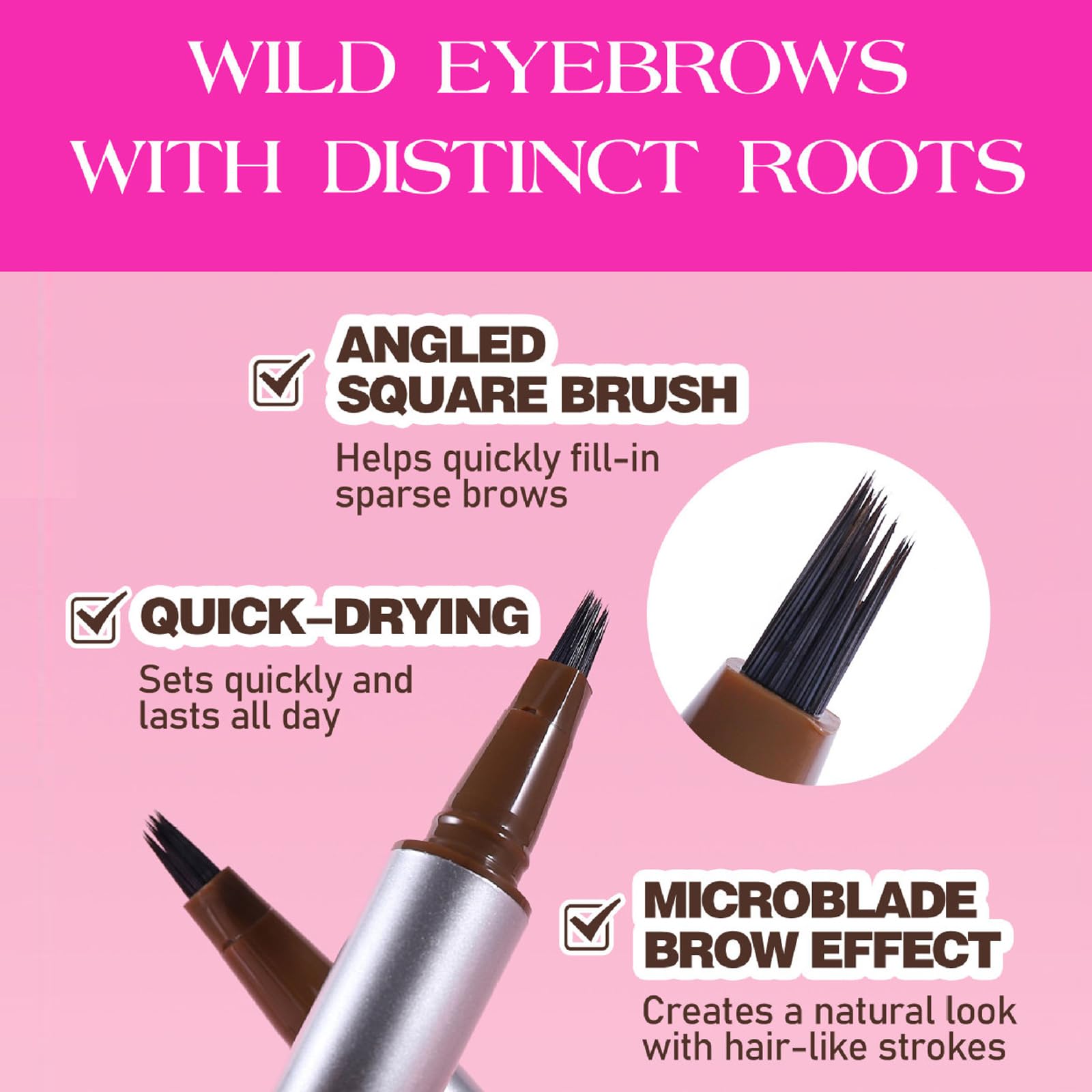 Brow Fection Angled Brush Eyebrow Pencil, Liquid Eyebrow Pen, Waterproof Long Lasting Hair-Like Strokes Microblading Brow Pen - Image 2