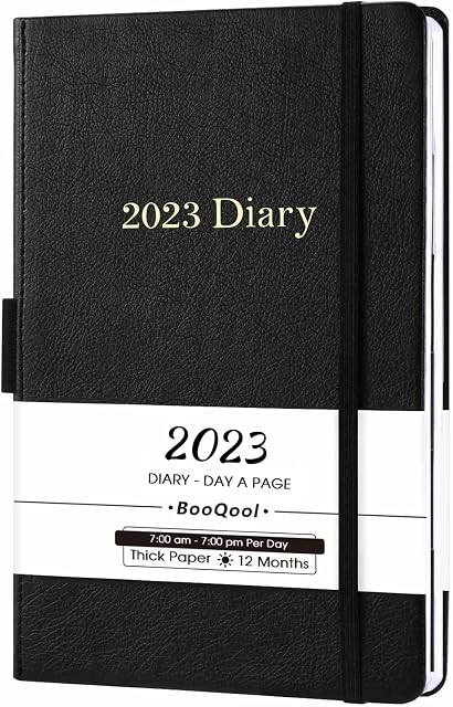 2023 Diary - Diary 2023 A5 Page A Day from January 2023 to December 2023, Productivity Daily Planner with Monthly Tabs, Inner Pocket, Grey, Banded,14.3 X 21 cm