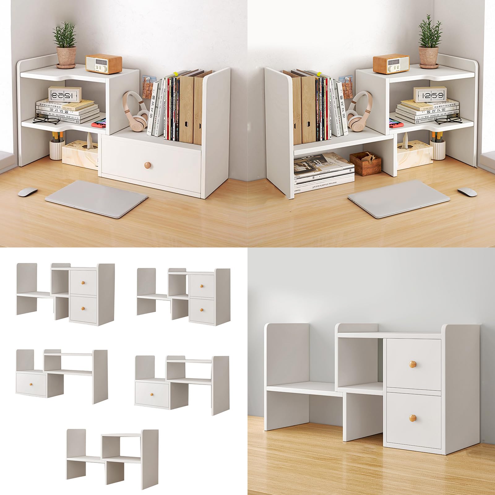 Amazon｜拡張可能なデスクトップ本棚木製調整可能な収納ラックを整理