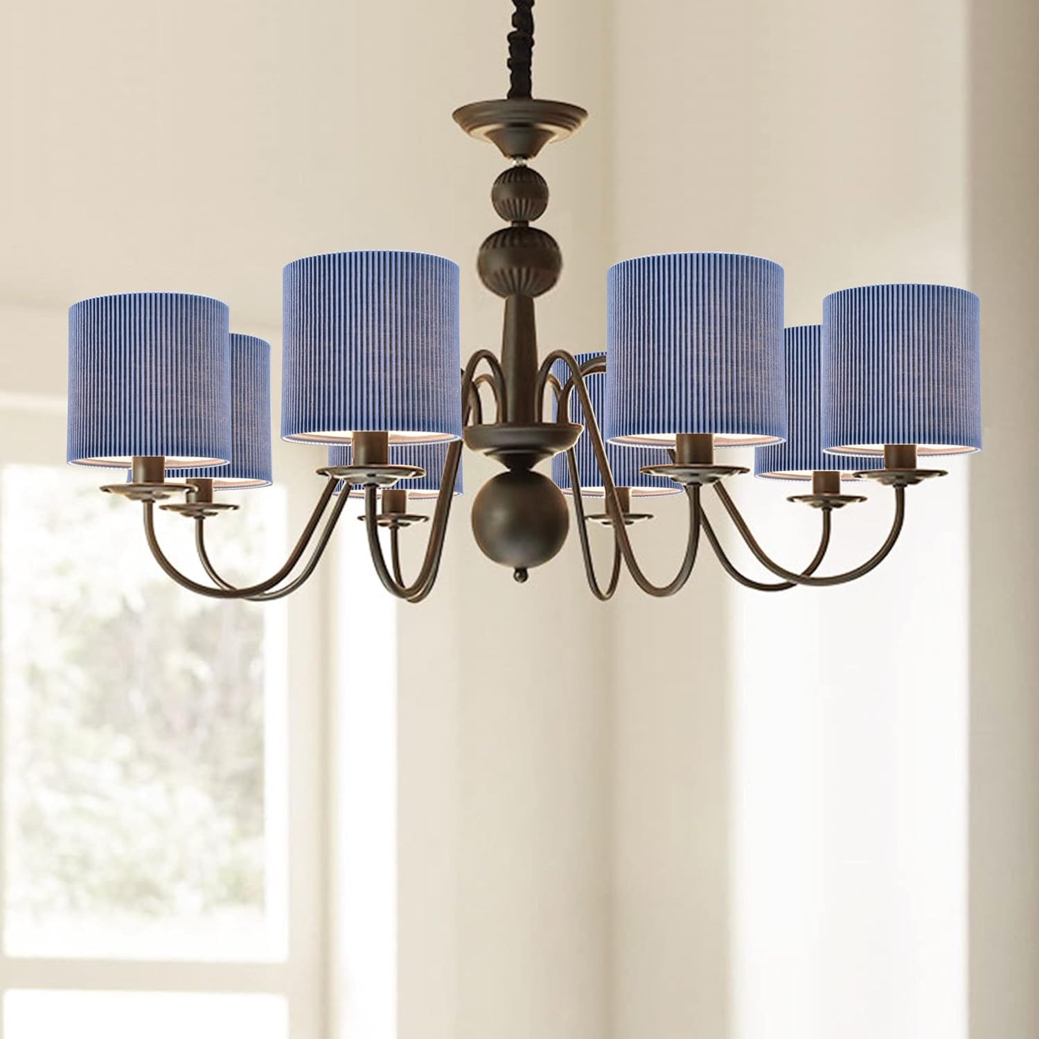 LAMPWELL KETTE Clip-on Chandelier Fabric Lamp Shades,Set of 6,Small Drum,5.4"×5.4"×H5.2",TC fabric,Handmade,Modern Trendy Decorative,ONLY FOR CANDLE BULB,Navy